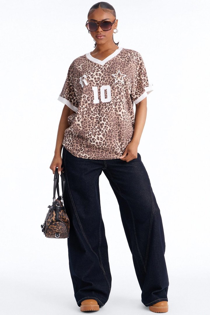 Leopard League V Neck Short Sleeve Tshirt - Leopard