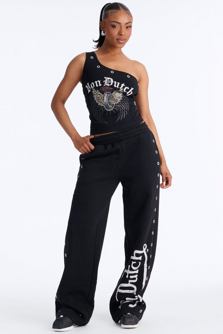 Von Dutch Rocker One Shoulder Tank Top - Black