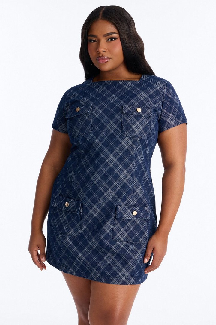 Camila Plaid Denim Mini Dress - Denim