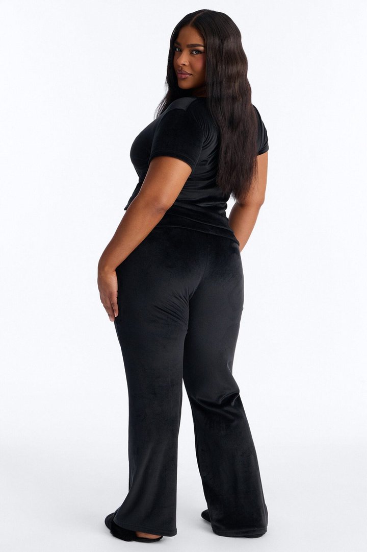 Cozy Moments Short Sleeve Velour PJ Pant Set - Black