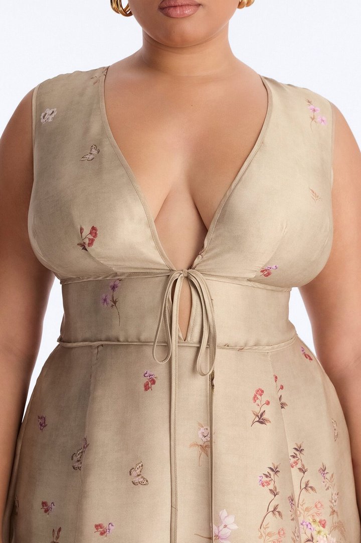Selene Sleeveless Floral Satin Midi Dress - Brown/combo
