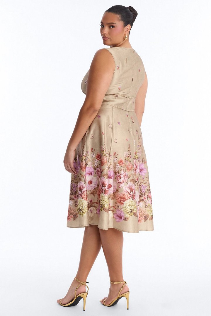 Selene Sleeveless Floral Satin Midi Dress - Brown/combo