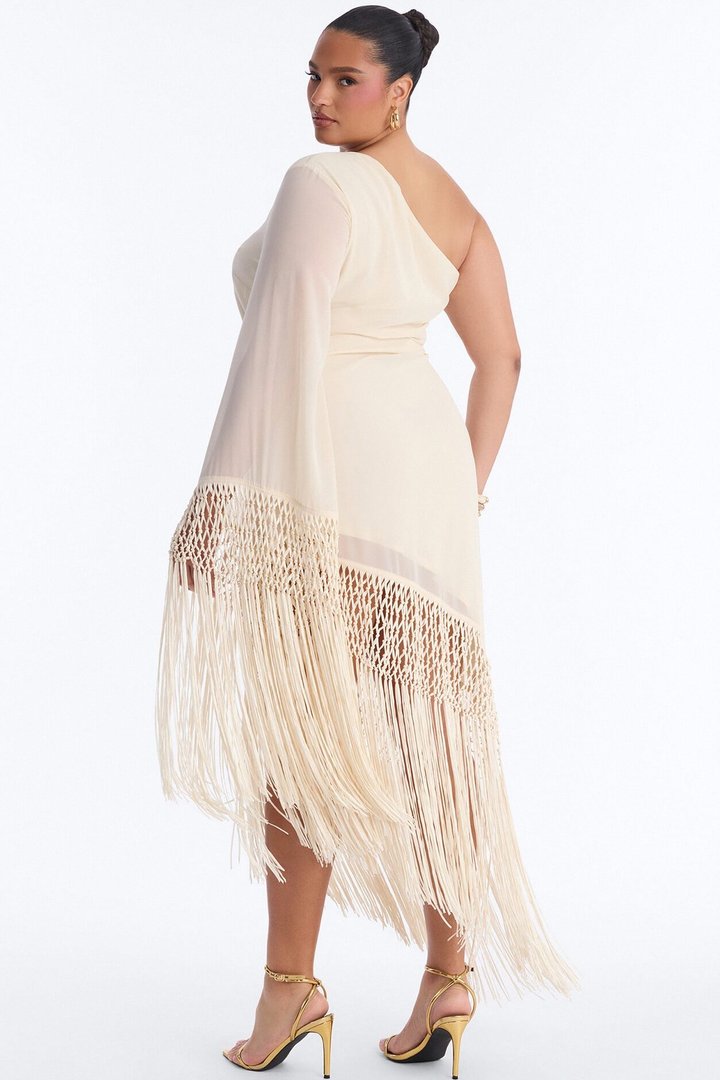 Capri Fringe Chiffon Maxi Dress - Cream