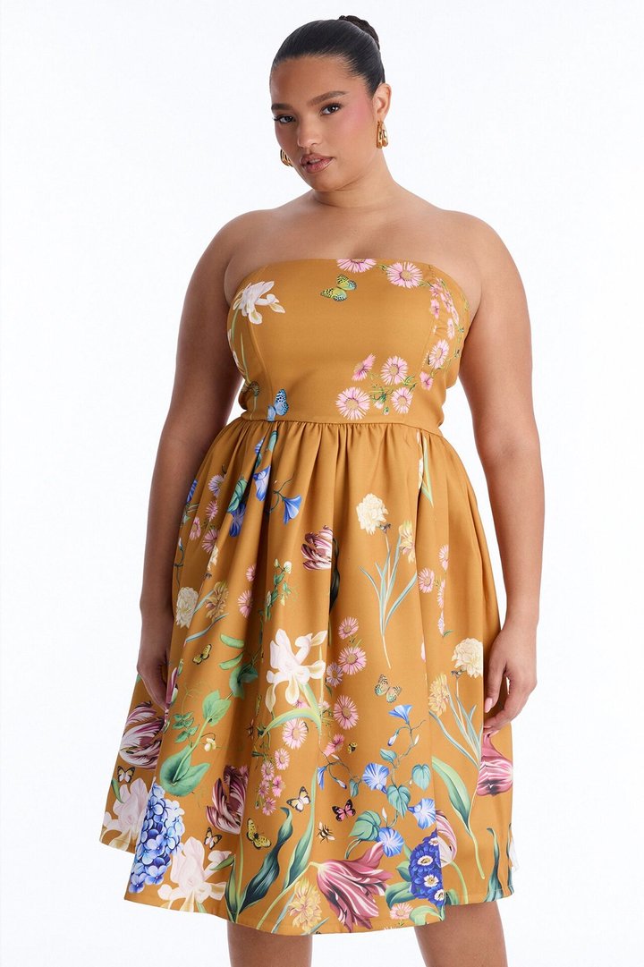 See Me Blossom Floral Midi Dress - Gold/combo