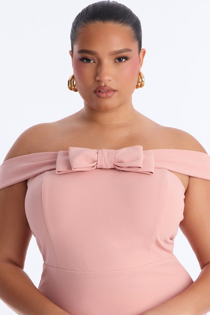 Anabella Off Shoulder Bow Midi Dress - Pink