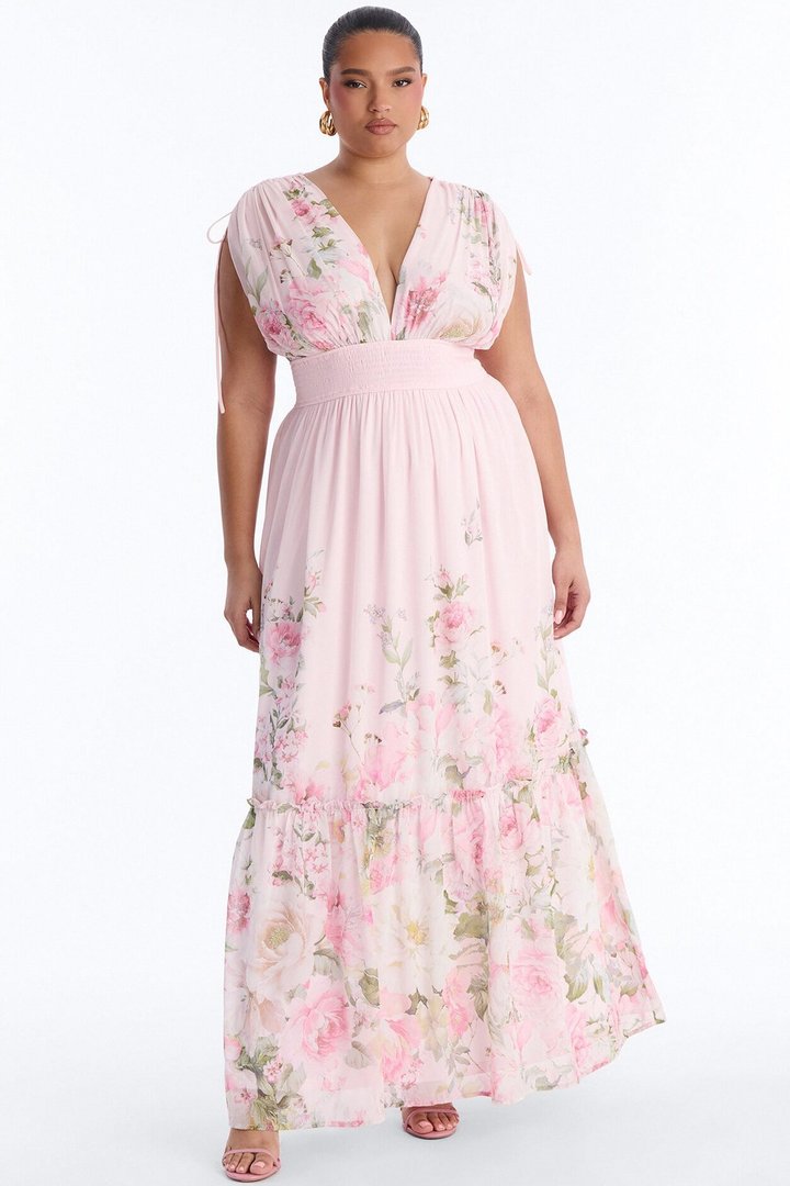 Peachy Keen Chiffon Maxi Dress - Pink/combo