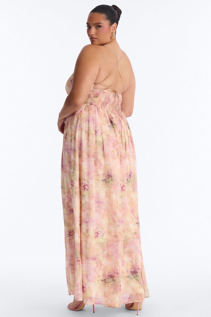 Flirty Flare Chiffon Maxi Dress - Peach/combo