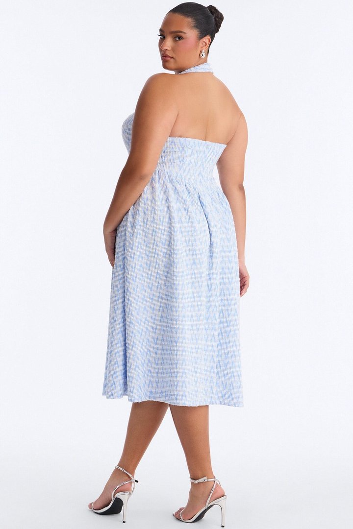 Fia Halter Tweed Midi Dress - Blue