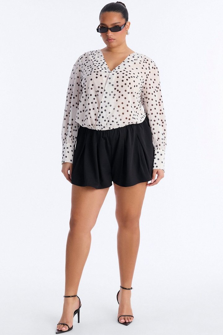 Polka Dot Vibe Chiffon Romper - Black/White