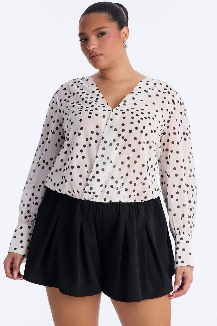 Polka Dot Vibe Chiffon Romper - Black/White