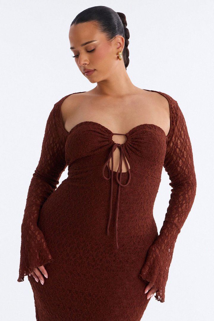 Saffron Lace Midi Dress - Chocolate