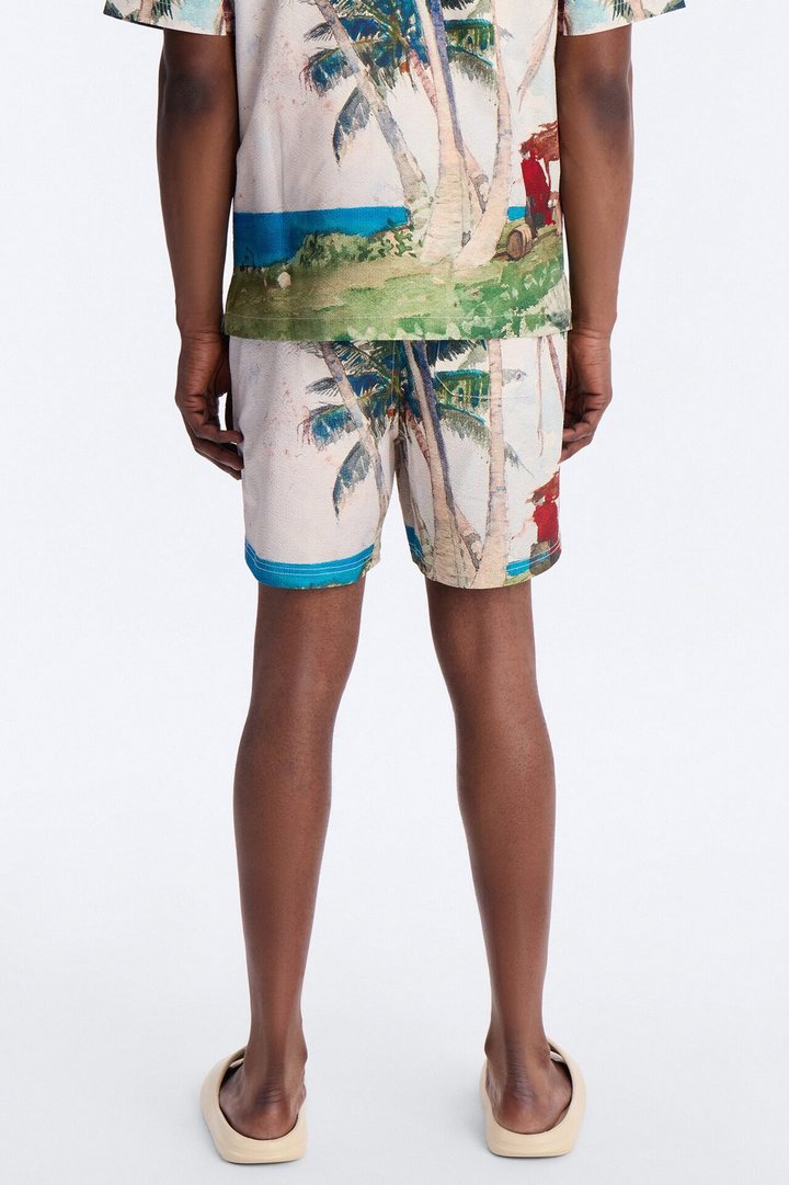 Tropical Get Away Printed Seersucker Swim Trunk 6″ - Multi Color
