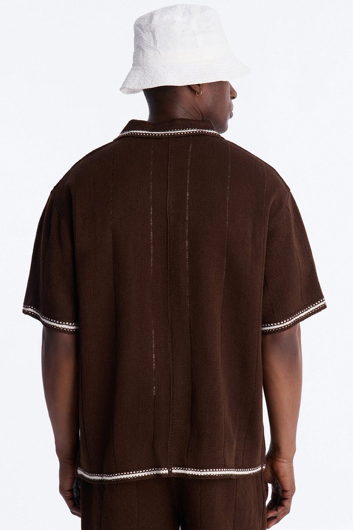 Lido Isle Crochet Button Up Shirt - Brown