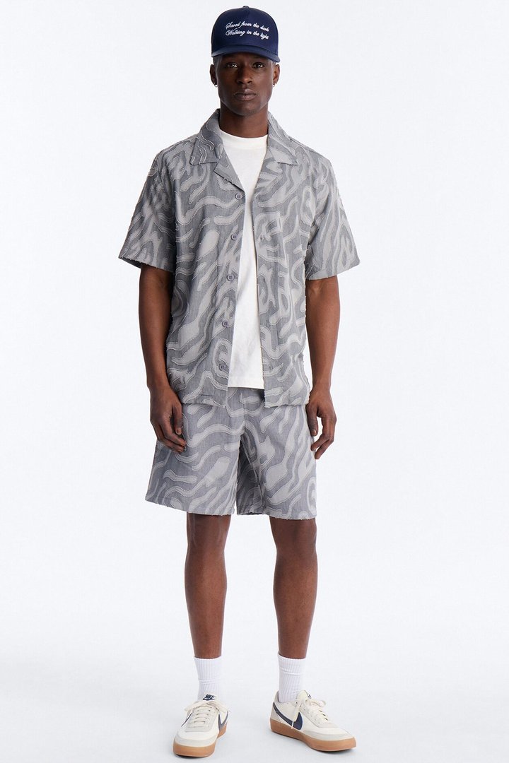 Midnight Wave Cuban Button Up Shirt - Grey