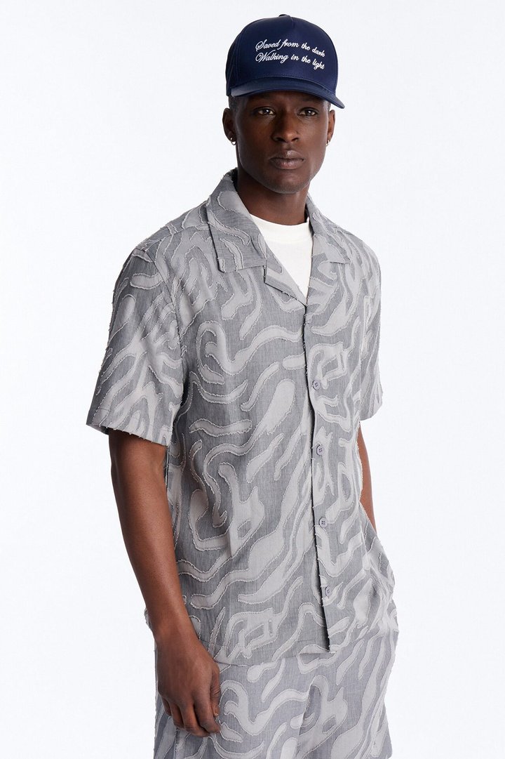 Midnight Wave Cuban Button Up Shirt - Grey