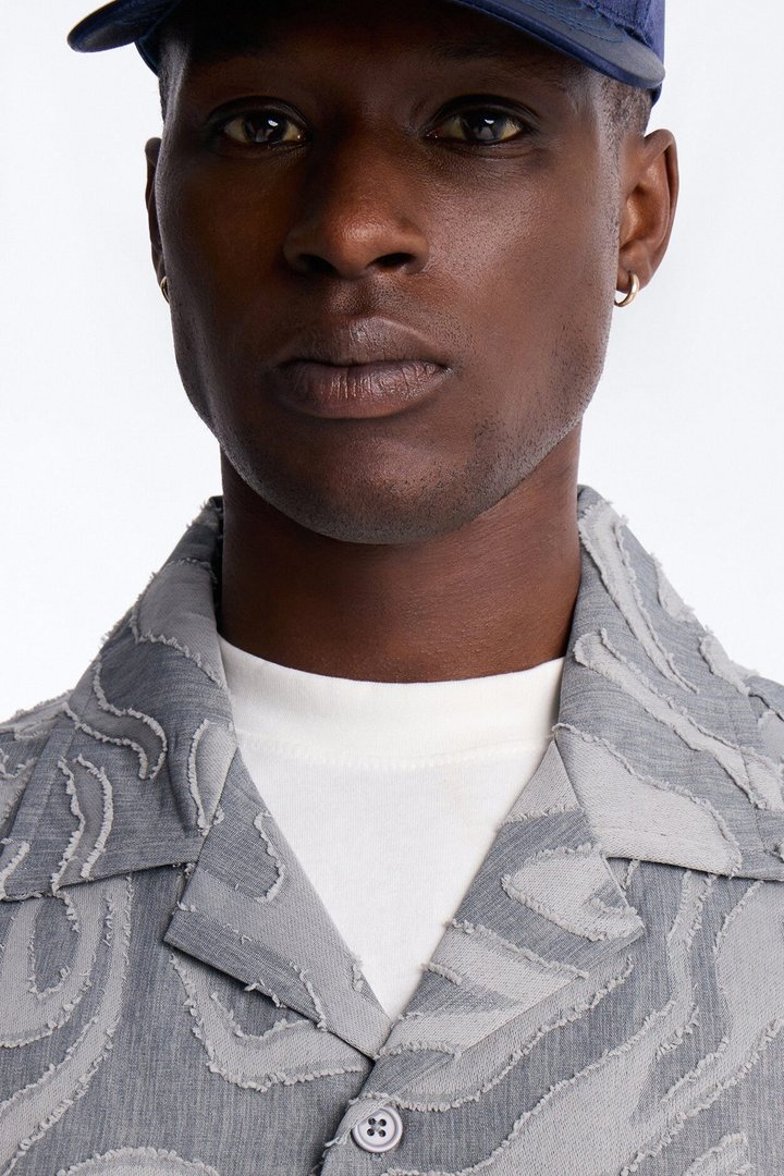 Midnight Wave Cuban Button Up Shirt - Grey