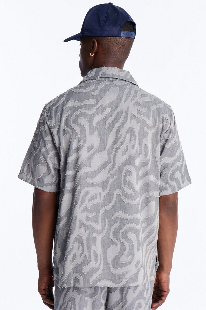 Midnight Wave Cuban Button Up Shirt - Grey