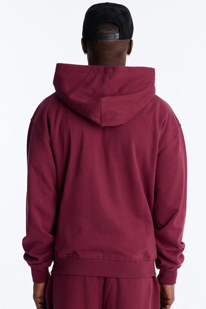 Cross Patch Zip Hoodie - Burgundy