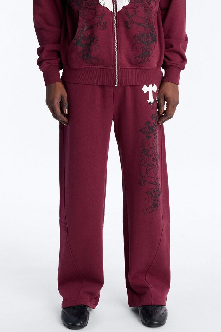 Cross Patch Sweatpants - Burgundy
