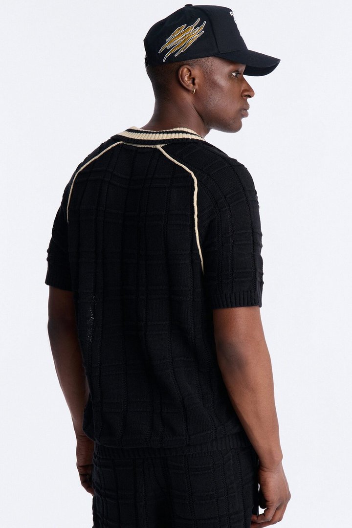 Relaxed Riviera Johnny Collar Knit Polo - Black