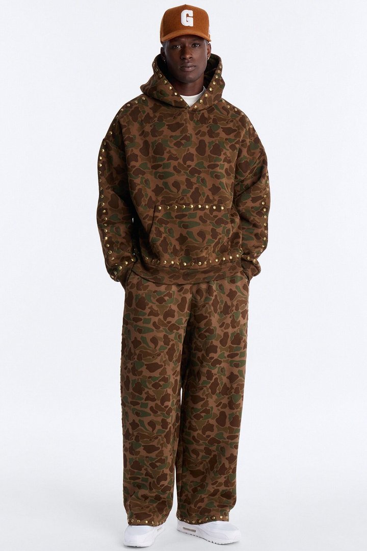 Oversized Frontline Studded Camo Hoodie - Camouflage