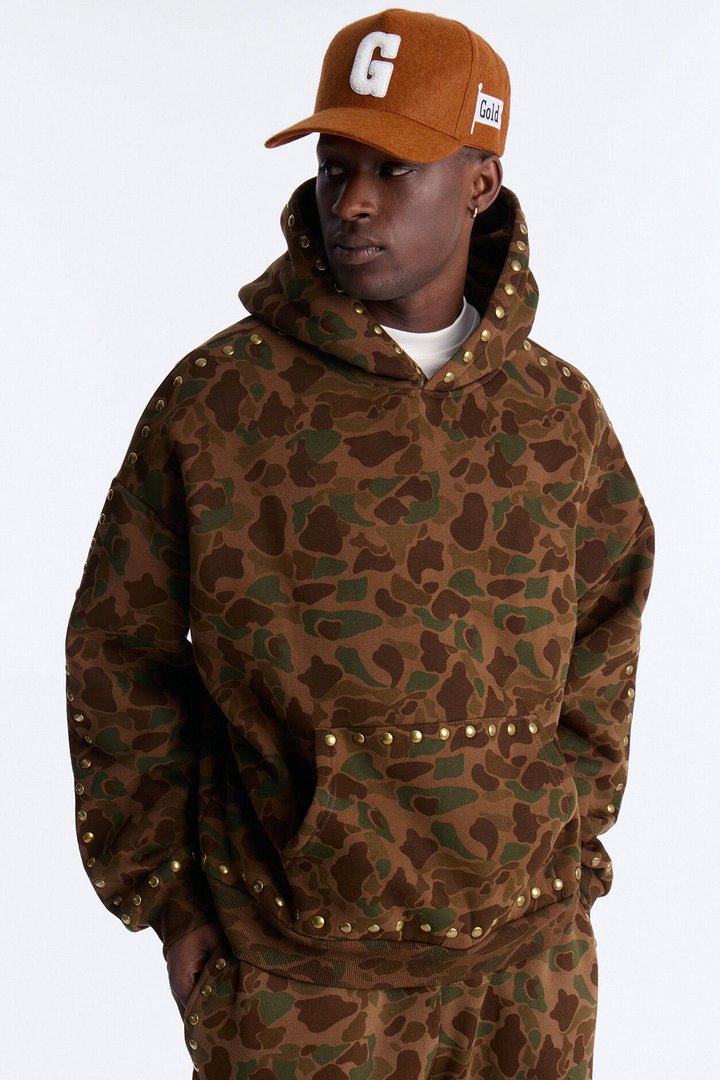 Oversized Frontline Studded Camo Hoodie - Camouflage