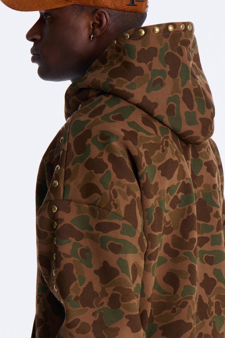 Oversized Frontline Studded Camo Hoodie - Camouflage