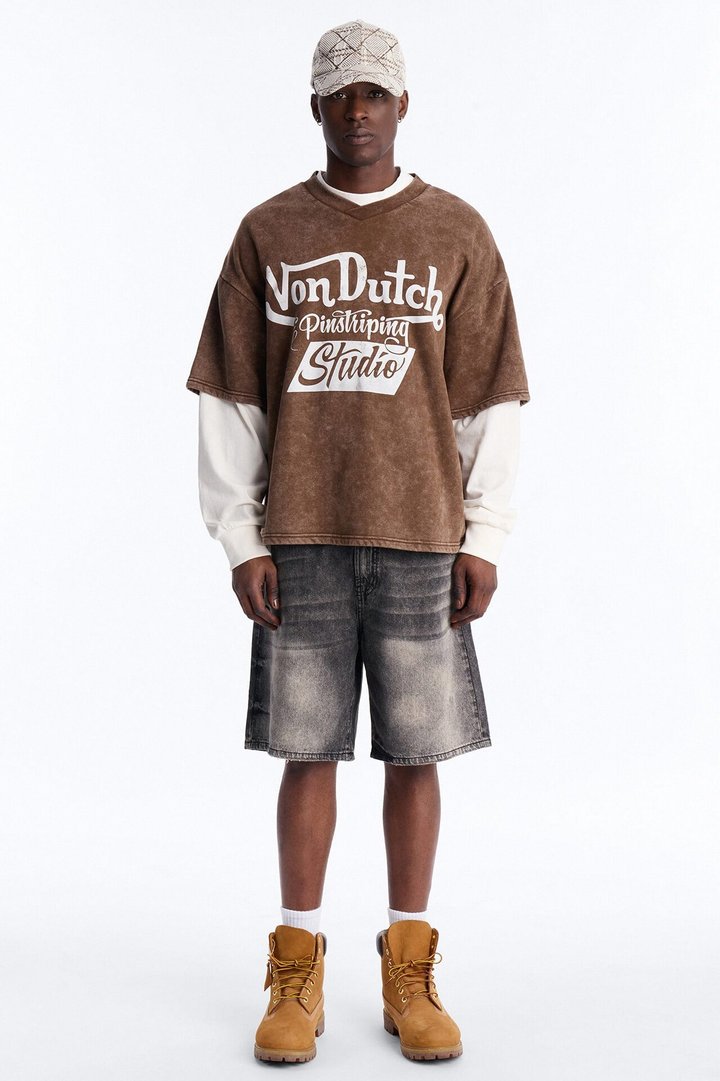 Von Dutch Studio Oversized Fleece Twofer - Brown