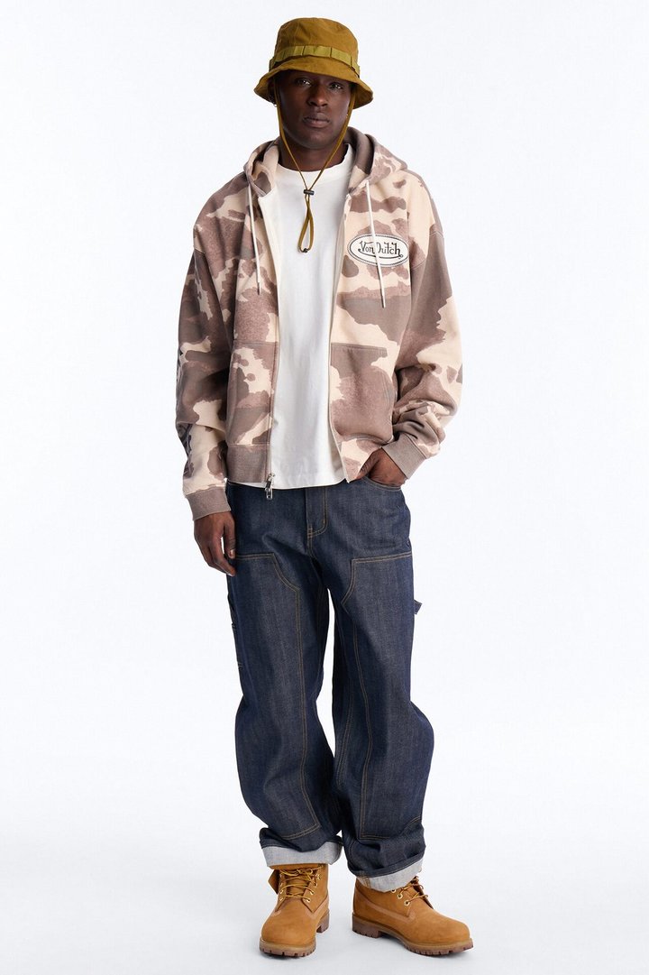 Von Dutch Western Cow Hide Zip Up Hoodie - Brown