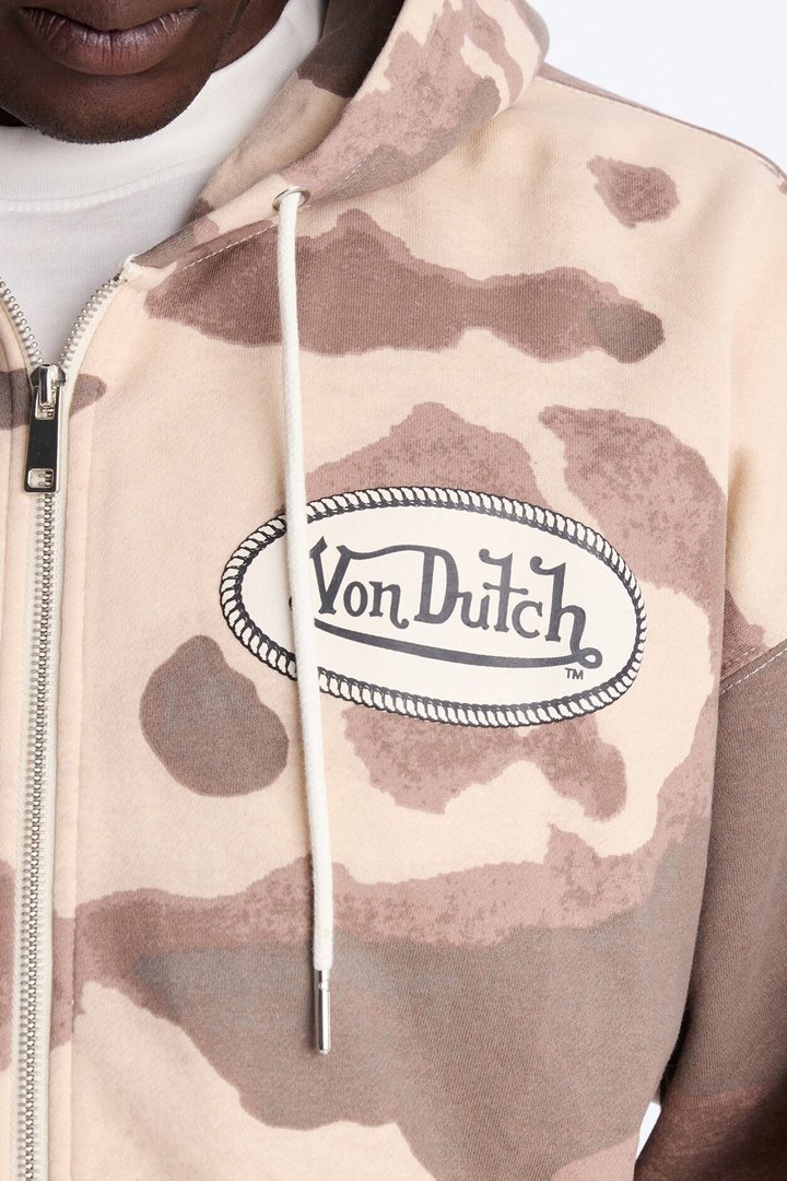 Von Dutch Western Cow Hide Zip Up Hoodie - Brown