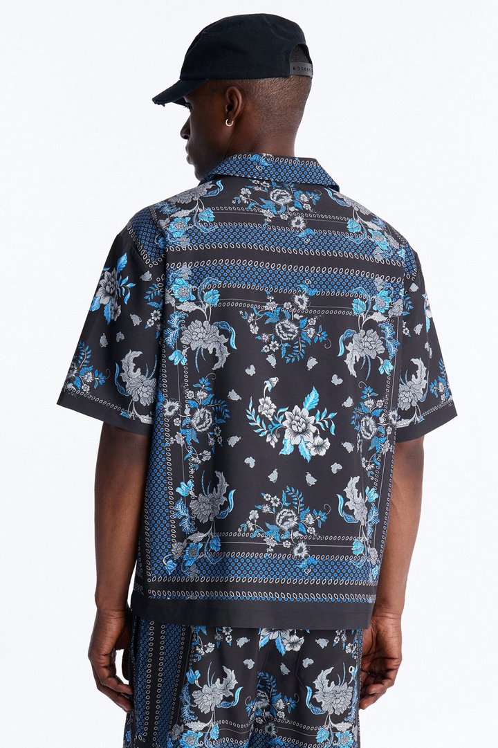 Relaxed Mirage Bloom Cuban Collar Button Shirt - Black