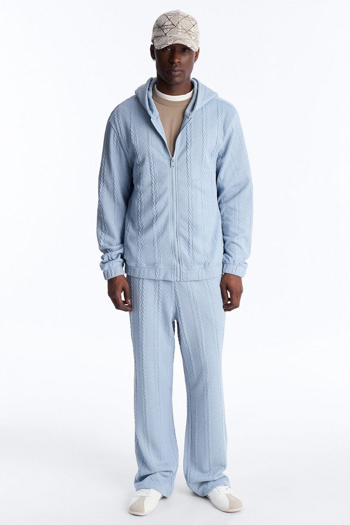 Baggy Textured Cozy Braided Pant - Blue