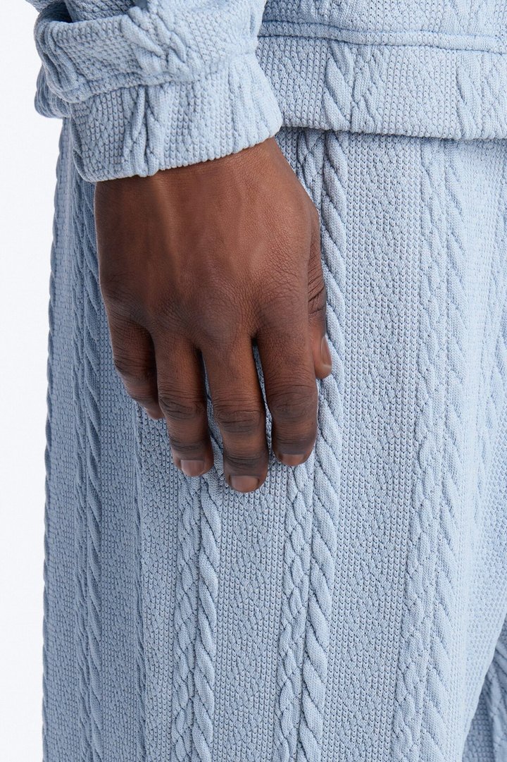 Baggy Textured Cozy Braided Pant - Blue
