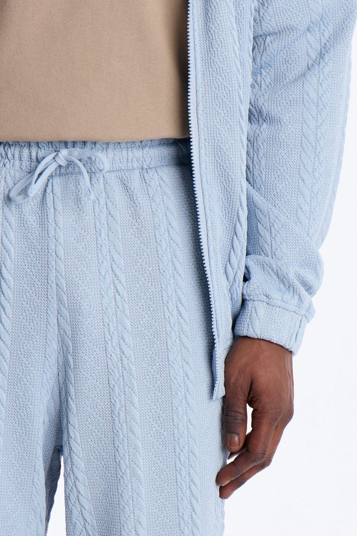 Baggy Textured Cozy Braided Pant - Blue