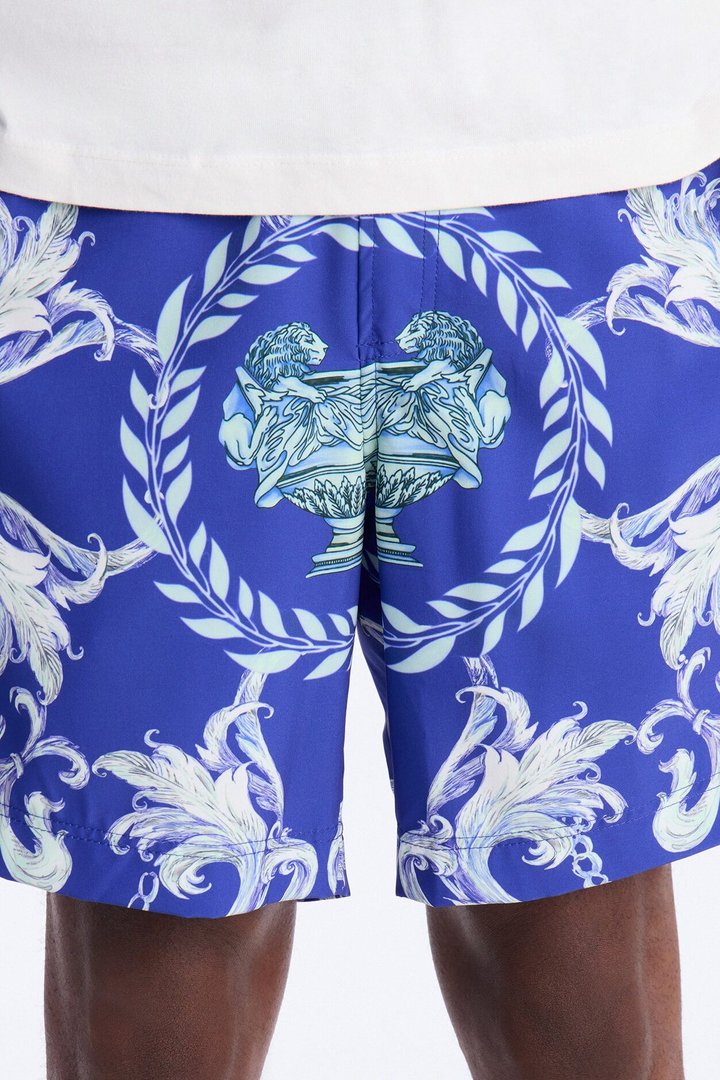 Interlinked Chain Baroque Swim Trunk 7″ - Blue