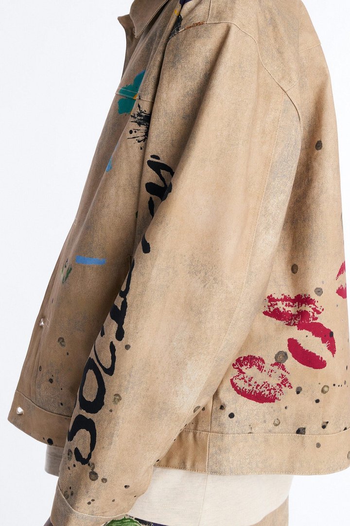 Cropped Culture Society Paint Splatter Boxy Work Jacket - Khaki