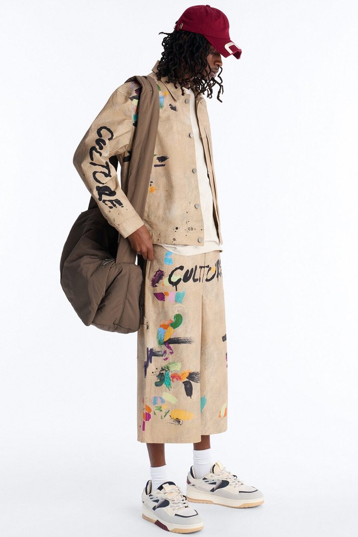 Super Baggy Culture Society Paint Splatter Short - Khaki