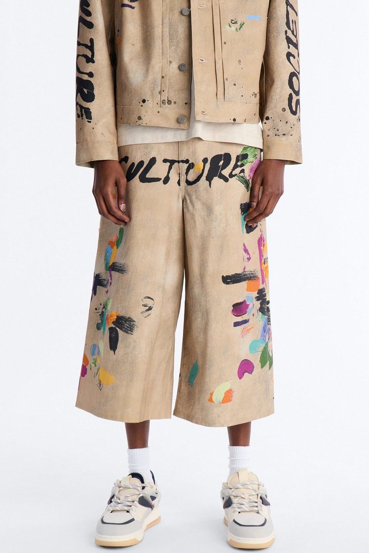 Super Baggy Culture Society Paint Splatter Short - Khaki