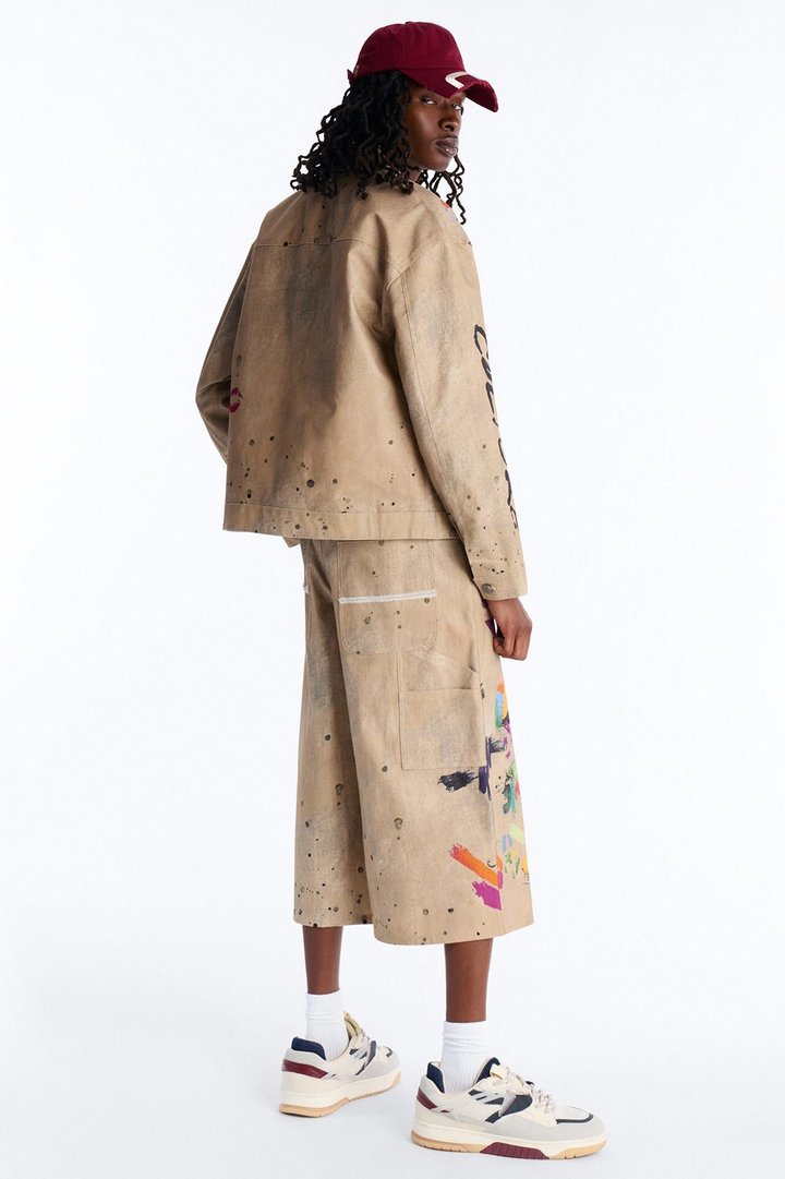 Super Baggy Culture Society Paint Splatter Short - Khaki