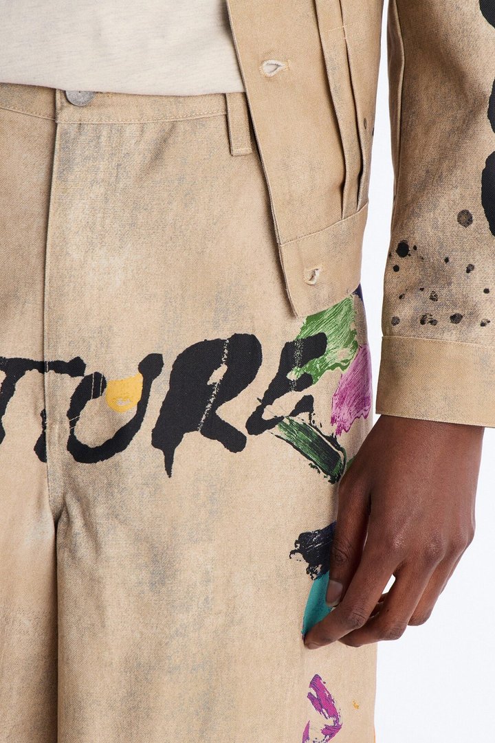 Super Baggy Culture Society Paint Splatter Short - Khaki