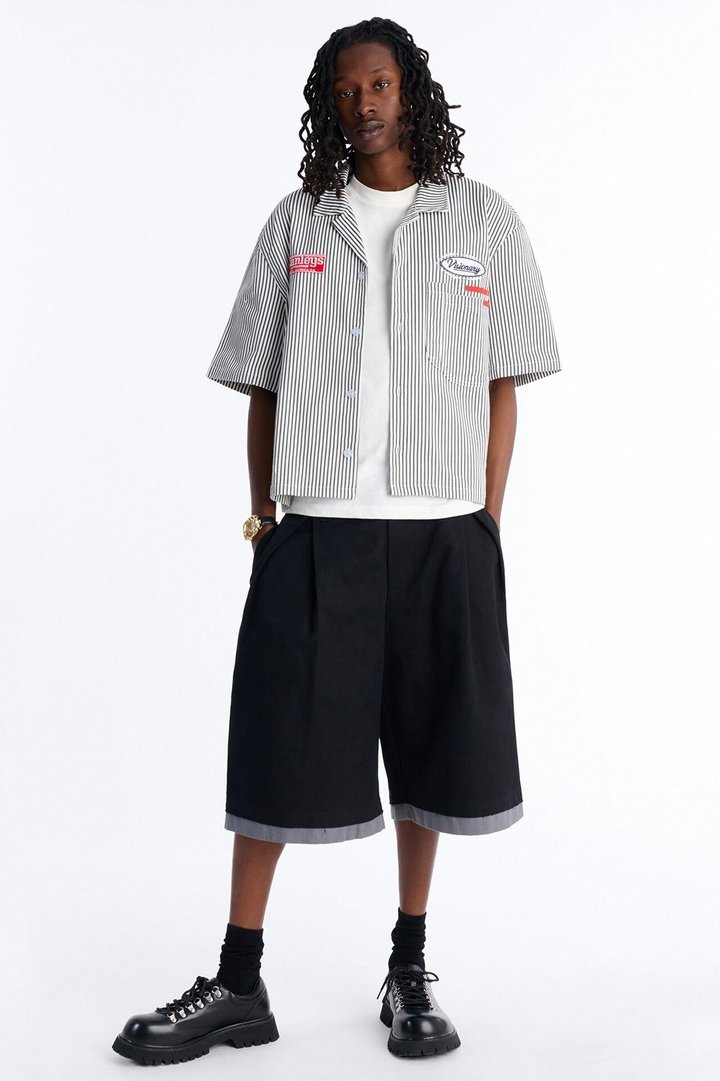 Cropped Pit Crew Mechanic Shirt - Black