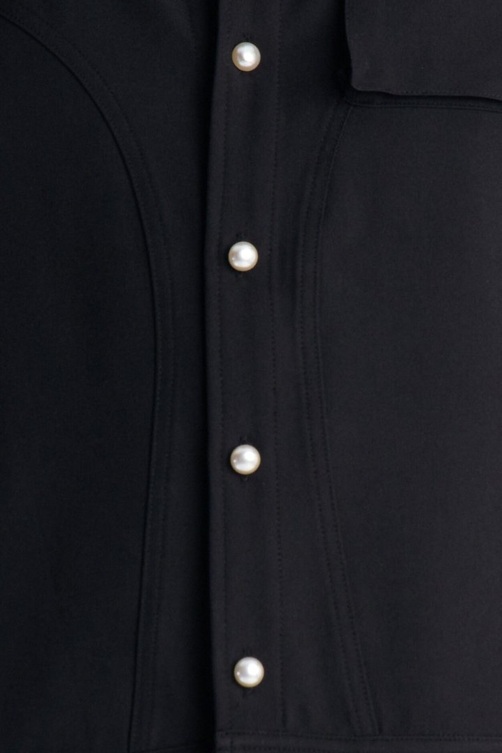 Pearl Paneled Utility Button Up Shirt - Black