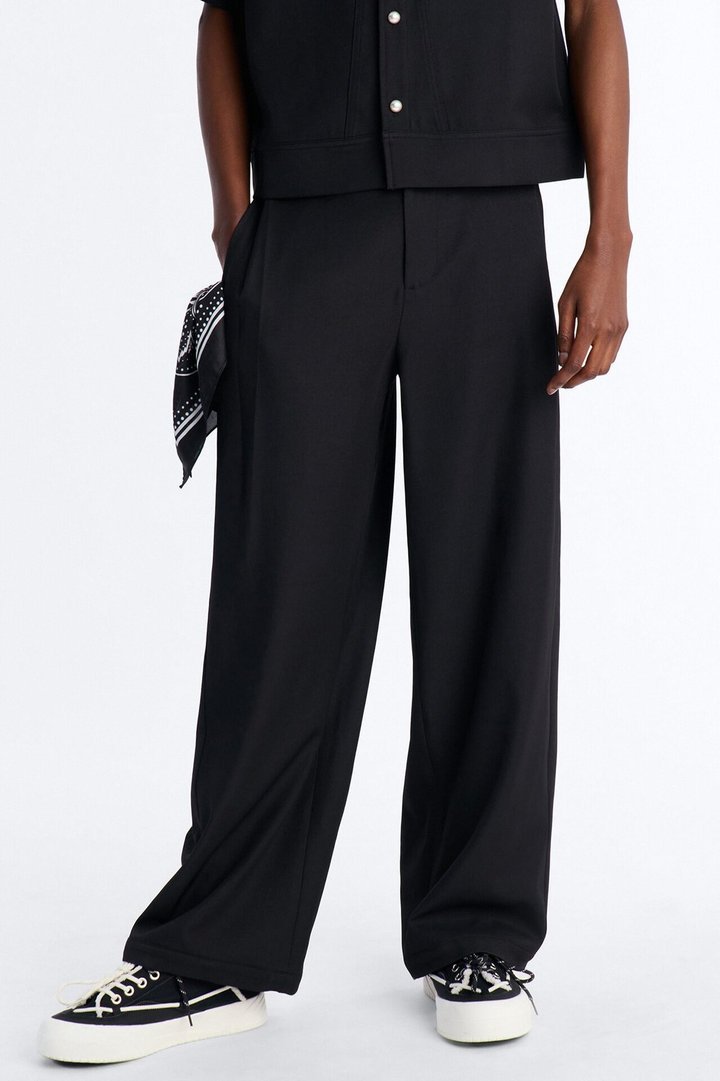Baggy Side Pleated Panel Trouser - Black