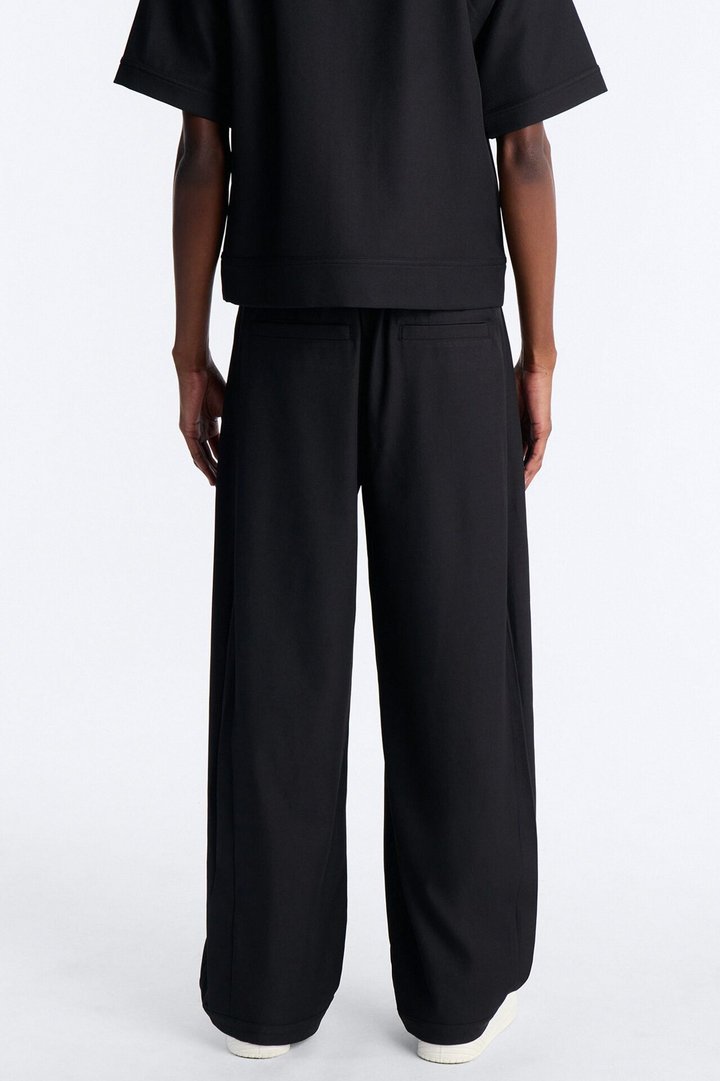Baggy Side Pleated Panel Trouser - Black