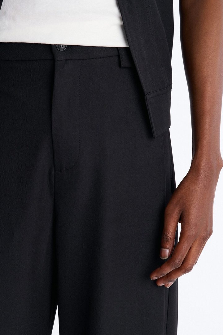 Baggy Side Pleated Panel Trouser - Black
