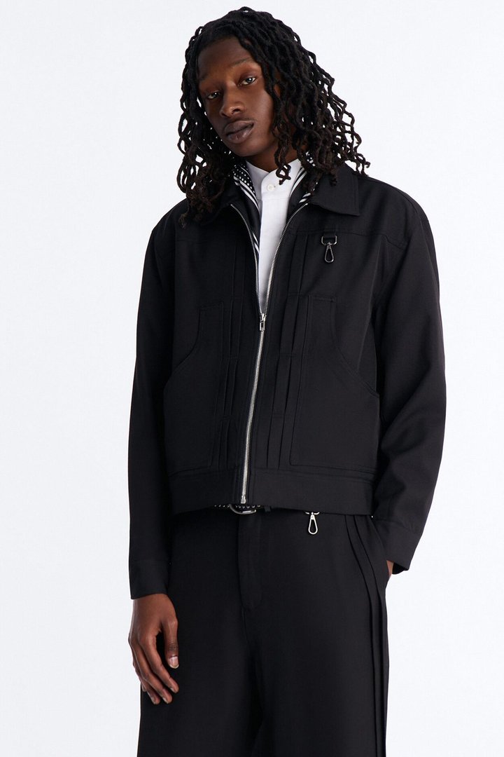 Relaxed Vertical Sync Zip Jacket - Black