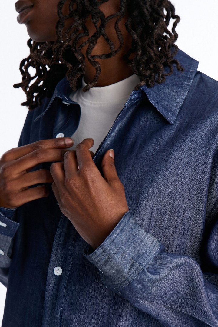 Mercer Gates Relaxed Button Up Shirt - Indigo