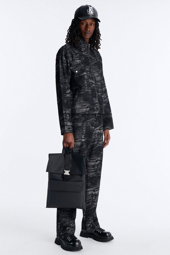 Jacquard Waves Denim Jacket - Black Wash