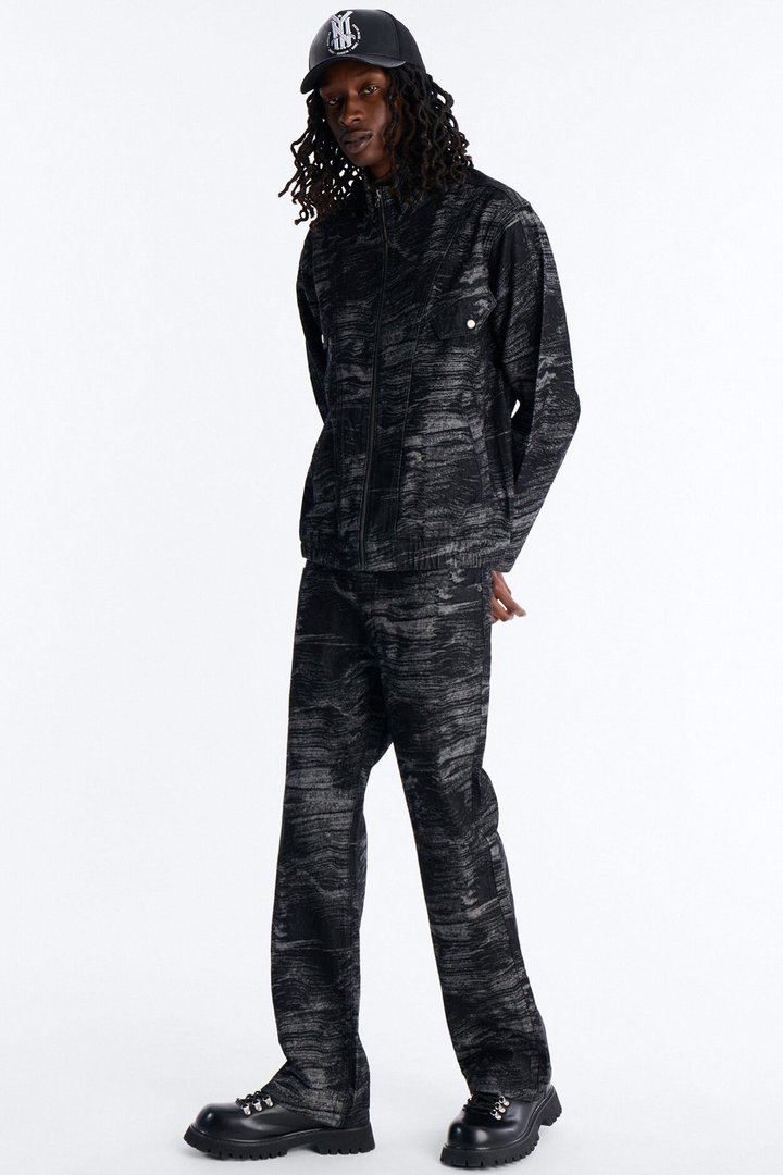 Straight Flare Jacquard Waves Jean - Black Wash