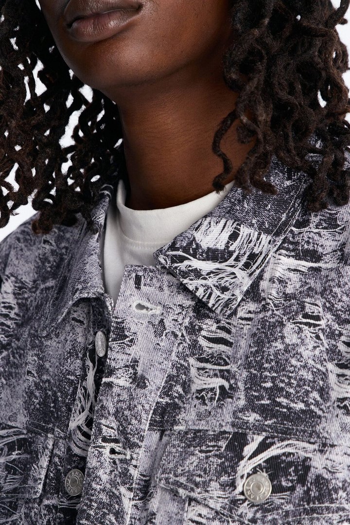 Ghost Distressed Printed Denim Jacket - Black